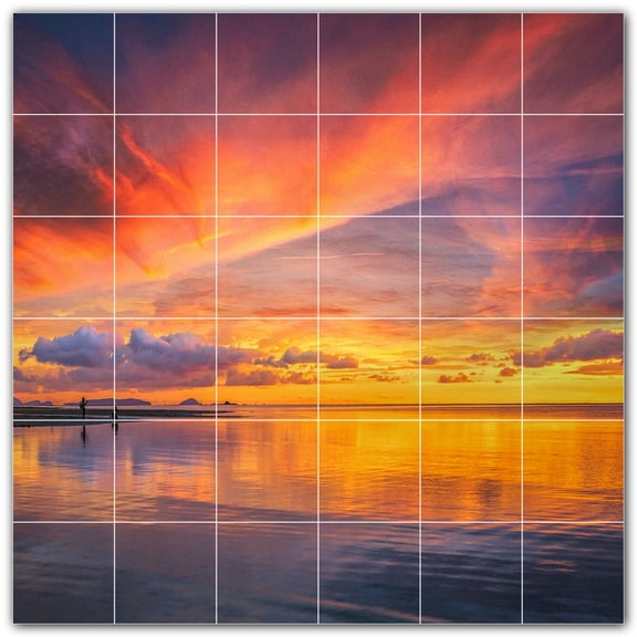 Picture-Tiles.com: Sunset Ceramic Tile Wall Mural WAL500986-66S. 25.5"W x 25.5"H using (36) 4.25" x 4.25" Ceramic Tiles-Satin Finish