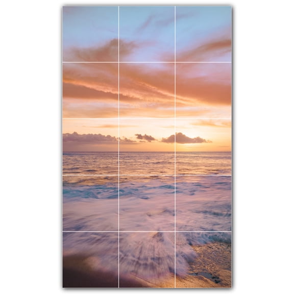 Picture-Tiles.com: Sunset Ceramic Tile Wall Mural WAL500987-35S. 12.75"W x 21.25"H using (15) 4.25" x 4.25" Ceramic Tiles-Satin Finish
