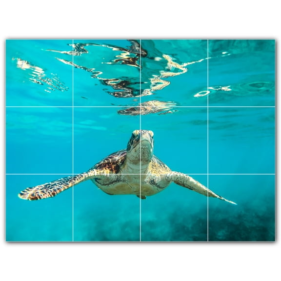 Picture-Tiles.com: Turtle Ceramic Tile Wall Mural WAL501050-43S. 17"W x 12.75"H using (12) 4.25" x 4.25" Ceramic Tiles-Satin Finish
