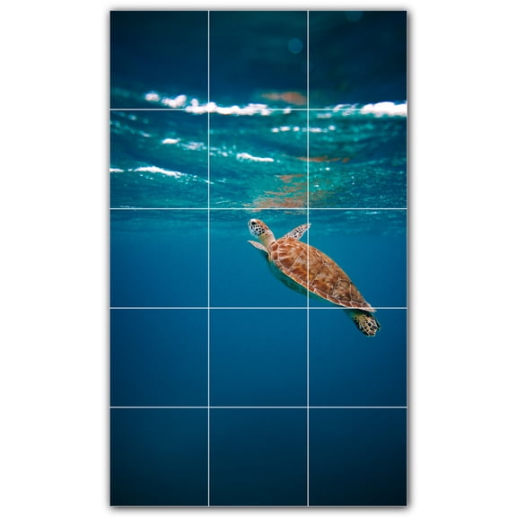 Picture-Tiles.com: Turtle Ceramic Tile Wall Mural WAL501052-35L. 24"W x 40"H using (15) 8" x 8" Ceramic Tiles-Satin Finish