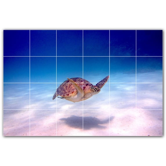 Picture-Tiles.com: Turtle Ceramic Tile Wall Mural WAL501053-64S. 25.5"W x 17"H using (24) 4.25" x 4.25" Ceramic Tiles-Satin Finish