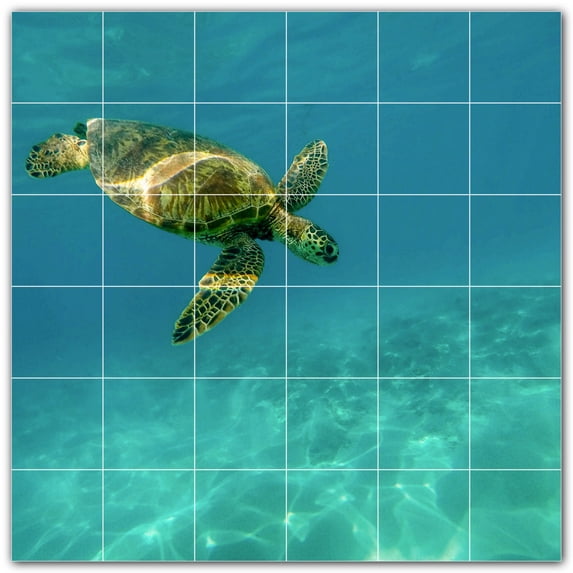 Picture-Tiles.com: Turtle Ceramic Tile Wall Mural WAL501056-66S. 25.5"W x 25.5"H using (36) 4.25" x 4.25" Ceramic Tiles-Satin Finish