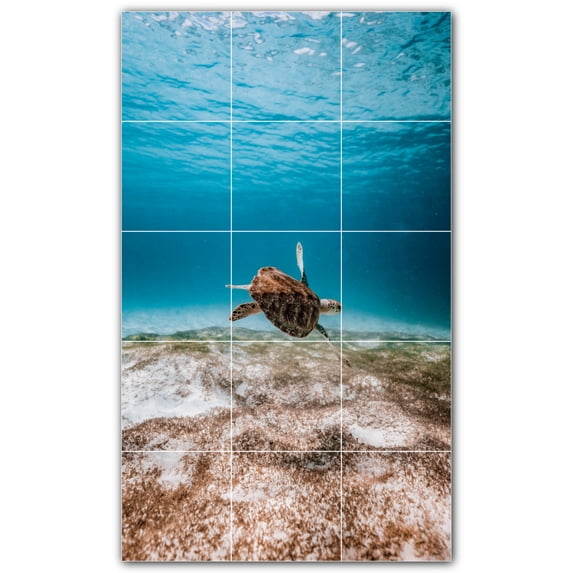 Picture-Tiles.com: Turtle Ceramic Tile Wall Mural WAL501060-35M. 18"W x 30"H using (15) 6" x 6" Ceramic Tiles-Satin Finish