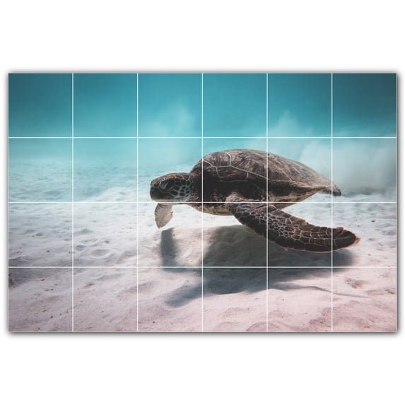 Picture-Tiles.com: Turtle Ceramic Tile Wall Mural WAL501072-64M. 36"W x 24"H using (24) 6" x 6" Ceramic Tiles-Satin Finish