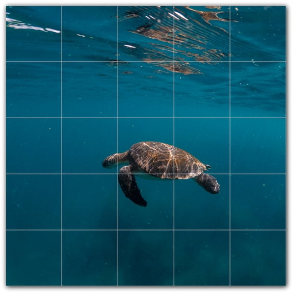 Picture-Tiles.com: Turtle Ceramic Tile Wall Mural WAL501078-55L. 40"W x 40"H using (25) 8" x 8" Ceramic Tiles-Satin Finish