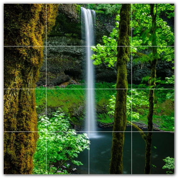Picture-Tiles.com: Waterfalls Ceramic Tile Wall Mural WAL501101-44XL. 48"W x 48"H using (16) 12" x 12" Ceramic Tiles-Satin Finish