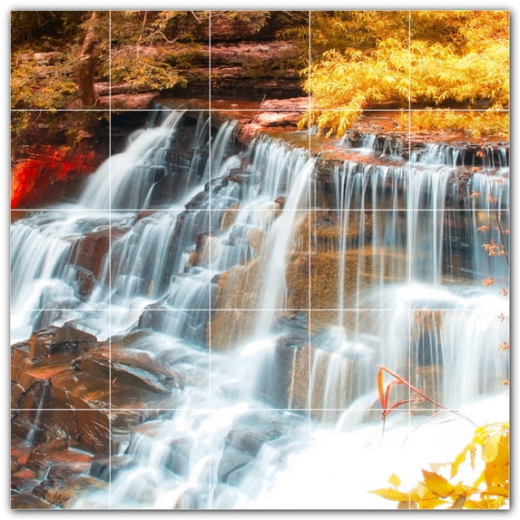 Picture-Tiles.com: Waterfalls Ceramic Tile Wall Mural WAL501124-55L. 40"W x 40"H using (25) 8" x 8" Ceramic Tiles-Satin Finish