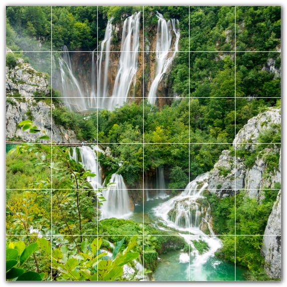 Picture-Tiles.com: Waterfalls Ceramic Tile Wall Mural WAL501126-66XL. 72"W x 72"H using (36) 12" x 12" Ceramic Tiles-Satin Finish