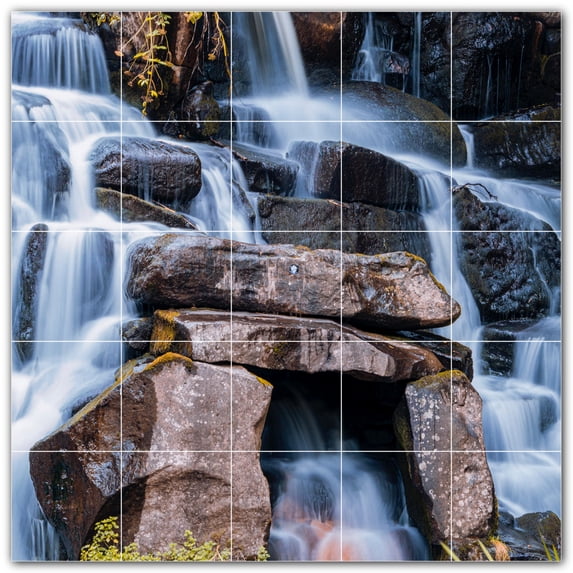 Picture-Tiles.com: Waterfalls Ceramic Tile Wall Mural WAL501143-55L. 40"W x 40"H using (25) 8" x 8" Ceramic Tiles-Satin Finish