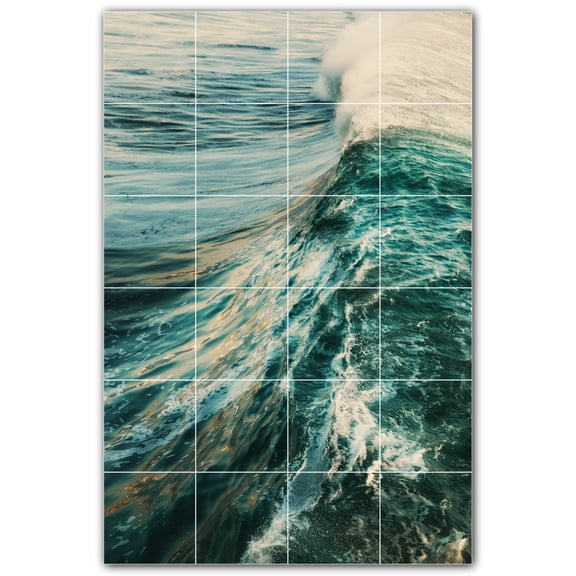 Picture-Tiles.com: Waves Ceramic Tile Wall Mural WAL501153-46S. 17"W x 25.5"H using (24) 4.25" x 4.25" Ceramic Tiles-Satin Finish