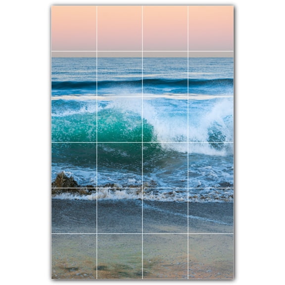 Picture-Tiles.com: Waves Ceramic Tile Wall Mural WAL501154-46M. 24"W x 36"H using (24) 6" x 6" Ceramic Tiles-Satin Finish