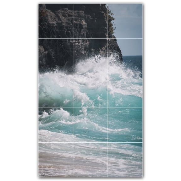 Picture-Tiles.com: Waves Ceramic Tile Wall Mural WAL501155-35M. 18"W x 30"H using (15) 6" x 6" Ceramic Tiles-Satin Finish