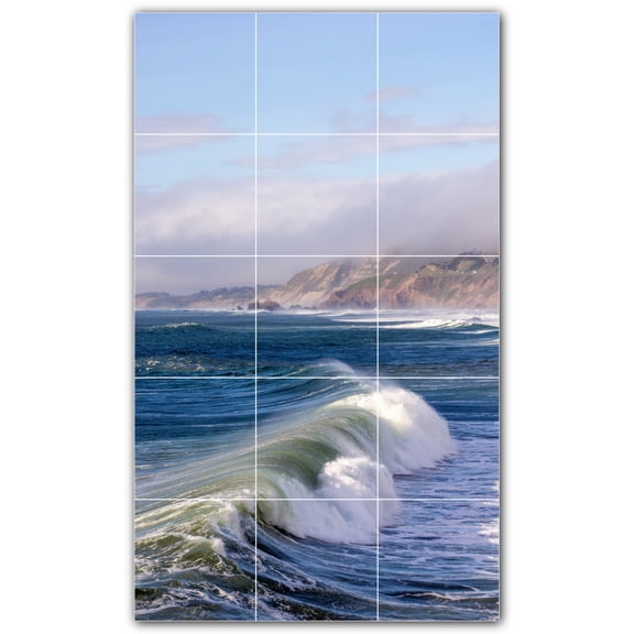 Picture-Tiles.com: Waves Ceramic Tile Wall Mural WAL501157-35S. 12.75"W x 21.25"H using (15) 4.25" x 4.25" Ceramic Tiles-Satin Finish