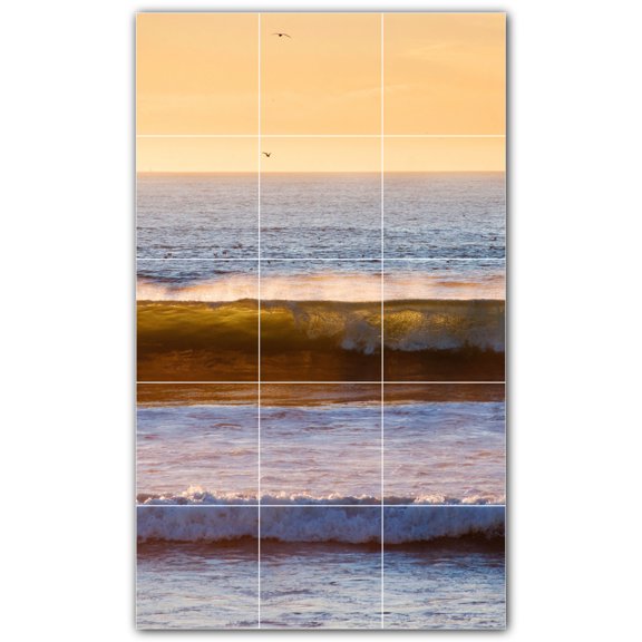 Picture-Tiles.com: Waves Ceramic Tile Wall Mural WAL501167-35L. 24"W x 40"H using (15) 8" x 8" Ceramic Tiles-Satin Finish