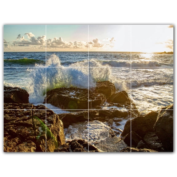 Picture-Tiles.com: Waves Ceramic Tile Wall Mural WAL501174-43M. 24"W x 18"H using (12) 6" x 6" Ceramic Tiles-Satin Finish