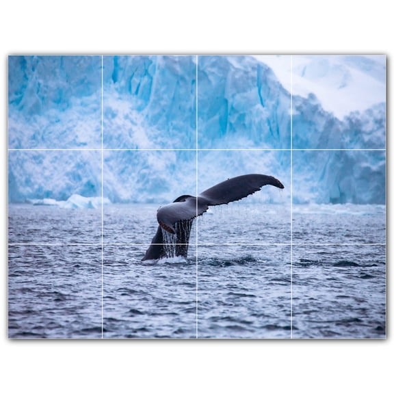 Picture-Tiles.com: Whale Ceramic Tile Wall Mural WAL501187-43L. 32"W x 24"H using (12) 8" x 8" Ceramic Tiles-Satin Finish