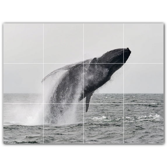 Picture-Tiles.com: Whale Ceramic Tile Wall Mural WAL501188-43L. 32"W x 24"H using (12) 8" x 8" Ceramic Tiles-Satin Finish
