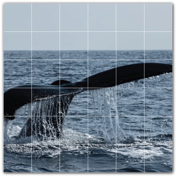 Picture-Tiles.com: Whale Ceramic Tile Wall Mural WAL501193-66S. 25.5"W x 25.5"H using (36) 4.25" x 4.25" Ceramic Tiles-Satin Finish
