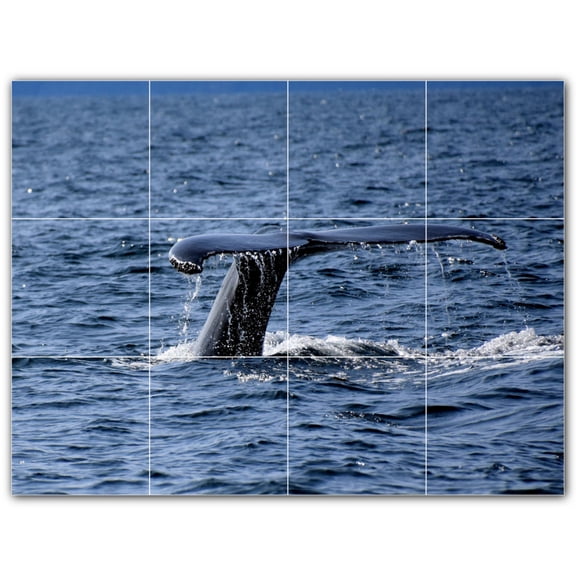 Picture-Tiles.com: Whale Ceramic Tile Wall Mural WAL501196-43L. 32"W x 24"H using (12) 8" x 8" Ceramic Tiles-Satin Finish