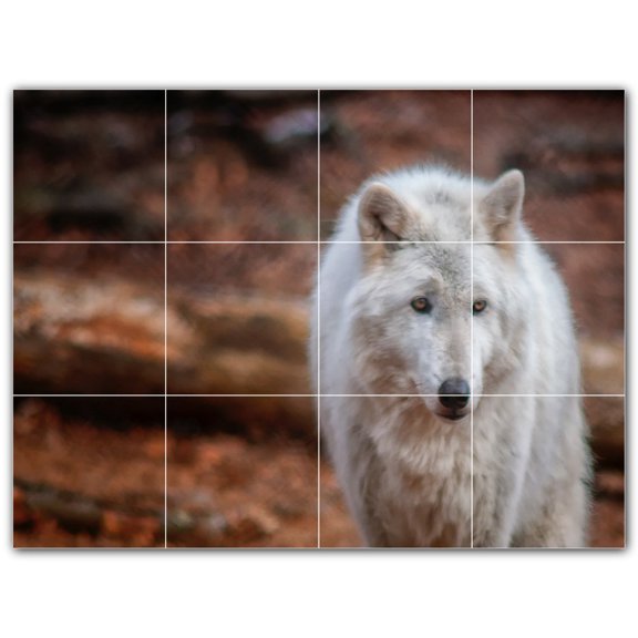 Picture-Tiles.com: Wolf Ceramic Tile Wall Mural WAL501242-43S. 17"W x 12.75"H using (12) 4.25" x 4.25" Ceramic Tiles-Satin Finish