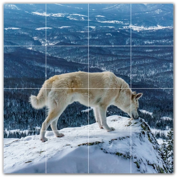 Picture-Tiles.com: Wolf Ceramic Tile Wall Mural WAL501243-44L. 32"W x 32"H using (16) 8" x 8" Ceramic Tiles-Satin Finish