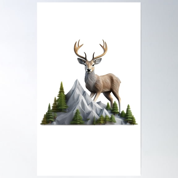 Picture With Mountain Deer Poster Wall Art, Modern Wall Decor, 8x12 UNFRAMED