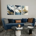 thumbnail image 1 of Picture of white leaf with strokes of gold and blue floral colorful wall art set of 3 12x16inch each panel canvas stretched on wood frame, 1 of 7