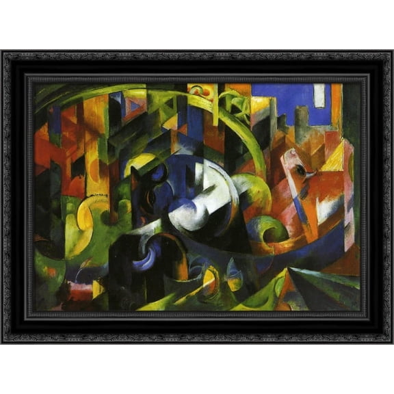 Picture with Cattle 24x20 Black Ornate Wood Framed Canvas Art by Marc, Franz