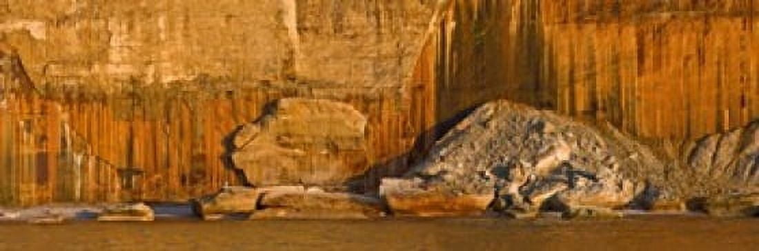 Pictured rocks near a lake Pictured Rocks National Lakeshore Lake Superior Upper Peninsula Alger County Michigan USA Canvas Art - Panoramic Images (36 x 12)