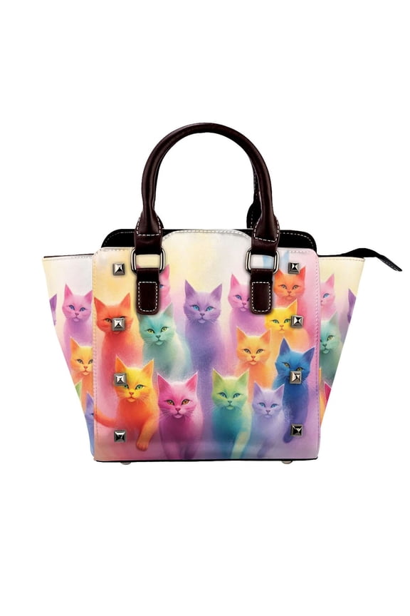 Pictures Of Colorful Cats Rivet Fashion One-Shoulder Women's Handbag Tote Bag
