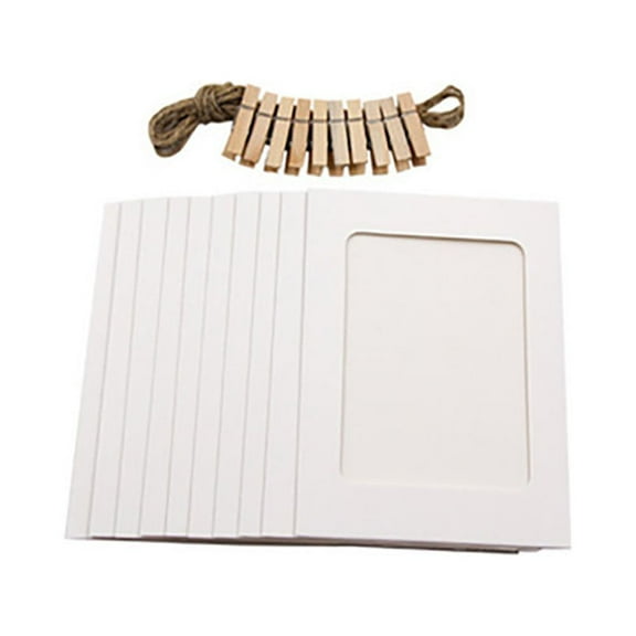 Pictures Wall Decor Hanging Mini Picture Frame, 10 Pieces 3Inch Paper 2x3 Frame with String and Clips DIY Wall Picture Frame Album+Rope+Clips Paper Frame Cadre Photo