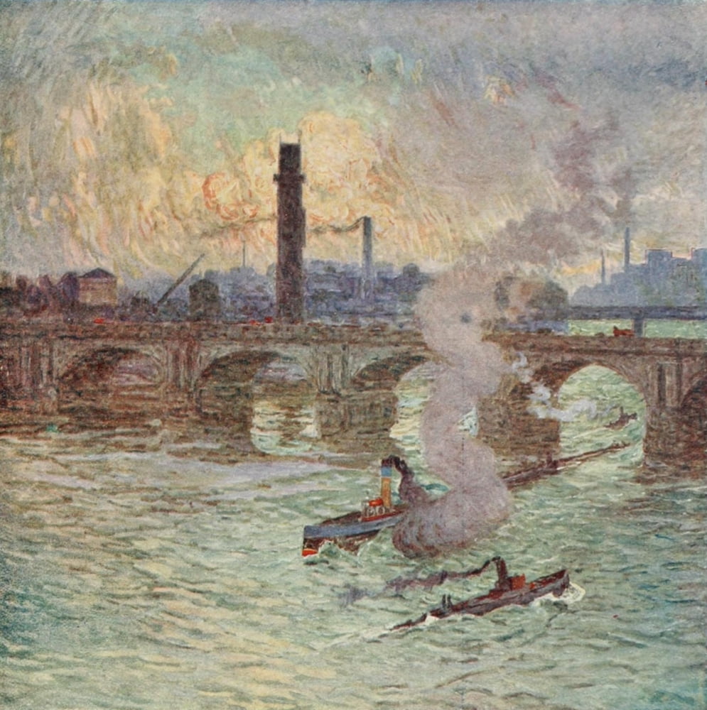 Pictures of London 1919 Rough weather on Thames Canvas Art - Emile Claus (24 x 36)