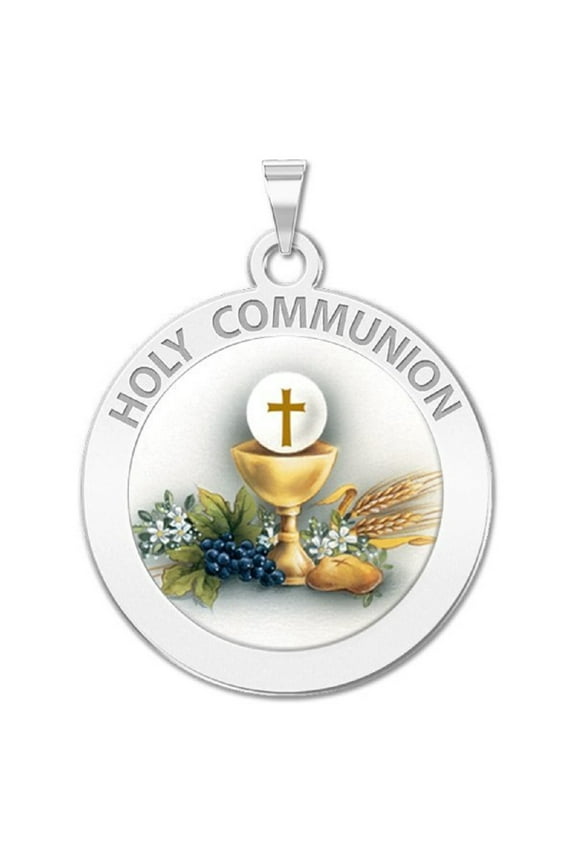 Holy Communion Religious Chalice Medal Female Adult- 2/3 inch 14K White Gold