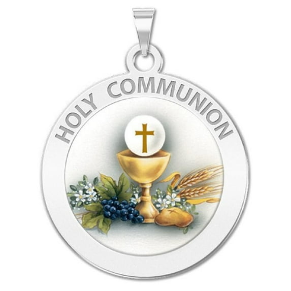 PicturesOnGold.Com Holy Communion Religious Chalice Medal Female Adult- 3/4 inch 14K White Gold