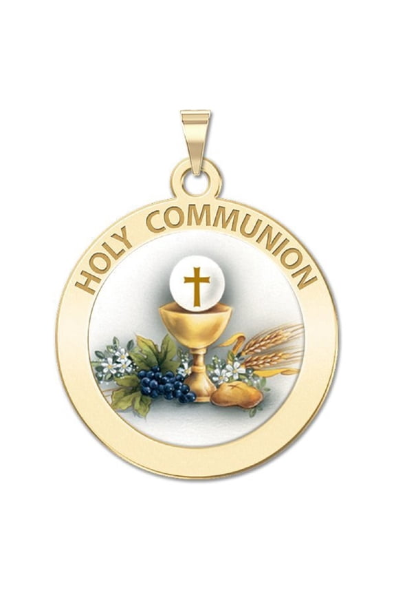 Holy Communion Religious Chalice Medal Female Adult - 3/4 inch 14K Yellow Gold