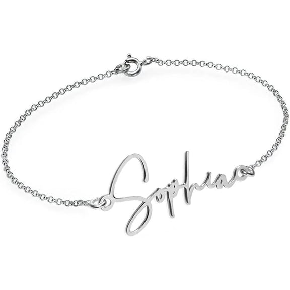 PicturesOnGold Custom Name Anklets for Women in 14K White Gold Personalized Ankle Bracelet Jewelry With Any Name or Word