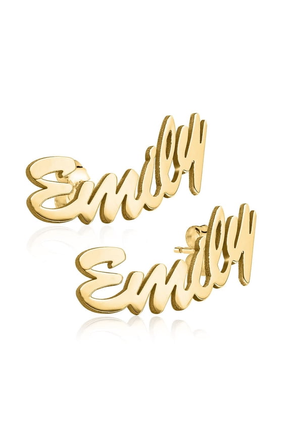 PicturesOnGold Custom Personalized Name Earrings - Solid Gold/Sterling Silver - Amazing Gift for Women - Made in The USA - 14K Solid Yellow Gold