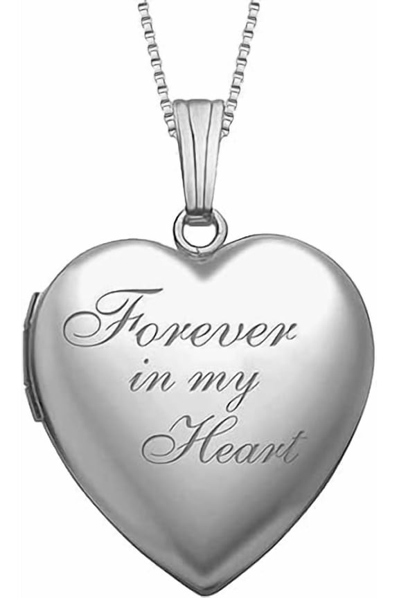 PicturesOnGold Forever In My Heart Locket Necklace for Women That Hold Pictures & Engraving in Personalized Jewelry Gifts for Men & Women Sterling Silver (Locket + 2 Photo + Engraving)
