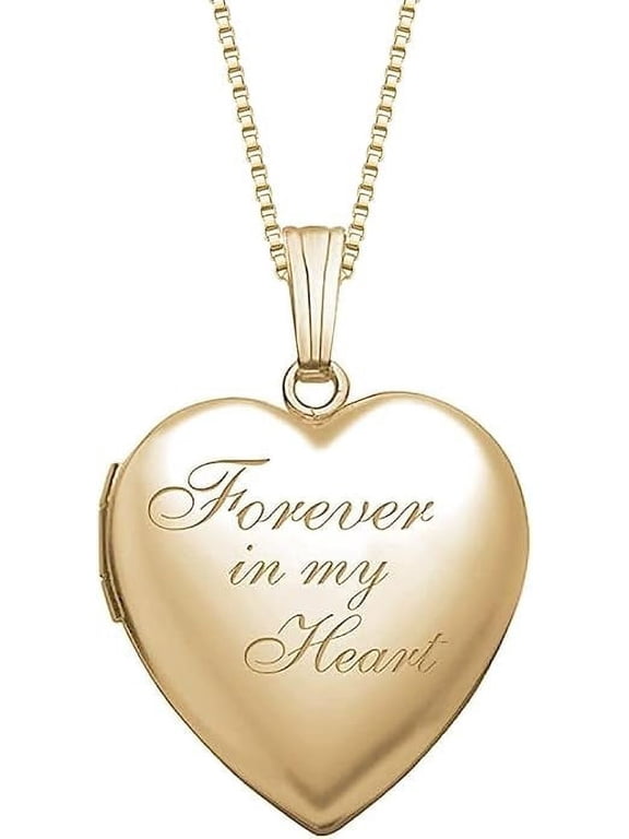 Forever In My Heart Locket Necklace for Women That Hold Pictures & Engraving in Personalized Jewelry Gifts for Men & Women Yellow Gold Filled (Locket + 1 Photos + Engraving)