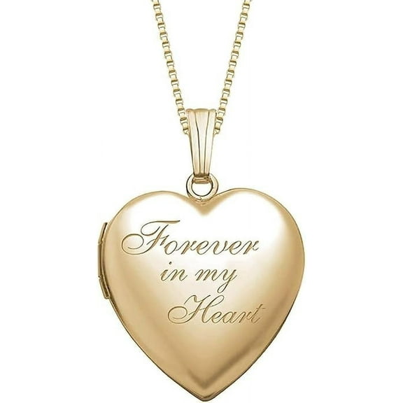 PicturesOnGold Forever In My Heart Locket Necklace for Women That Hold Pictures & Engraving in Personalized Jewelry Gifts for Men & Women Yellow Gold Filled (Locket   2 Photos)