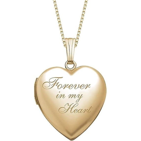 PicturesOnGold Forever In My Heart Locket Necklace for Women That Hold Pictures & Engraving in Personalized Jewelry Gifts for Men & Women Yellow Gold Filled (Locket + 2 Photos)