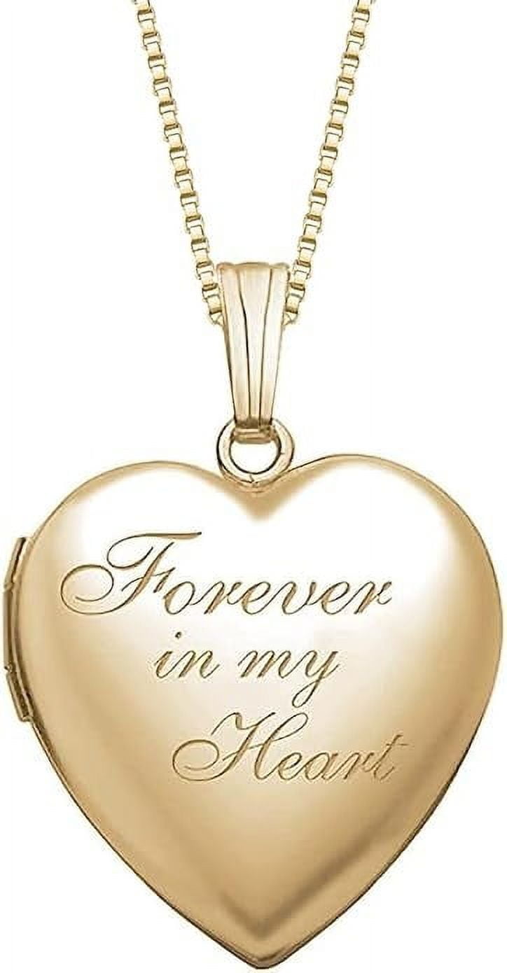 PicturesOnGold Forever In My Heart Locket Necklace for Women That Hold Pictures & Engraving in Personalized Jewelry Gifts for Men & Women Yellow Gold (Locket + 2 Photo + Engraving)
