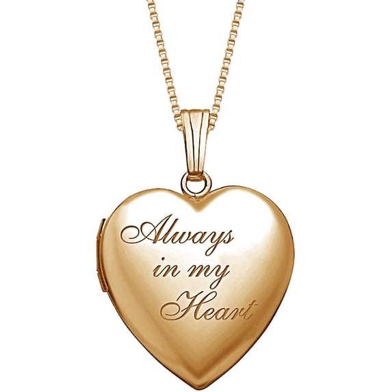 PicturesOnGold Personalized 14K Solid Yellow Gold / 14K Yellow Gold Filled "Always in My Heart" Engraved Heart Custom Photo Locket Necklace - (3/4 X 3/4 Inch) (14K Yellow Gold Filled, Locket+ Photo)