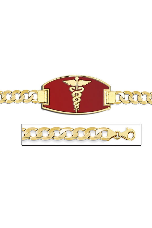 14K Gold Medical ID Bracelet W/ Curb Chain with Enamel - 7- 1/2 Inch