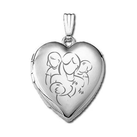 PicturesOnGold.com 14K White Gold Mom with Daughter and Two Sons Locket - 3/4 Inch X 3/4 Inch in Solid 14K White Gold