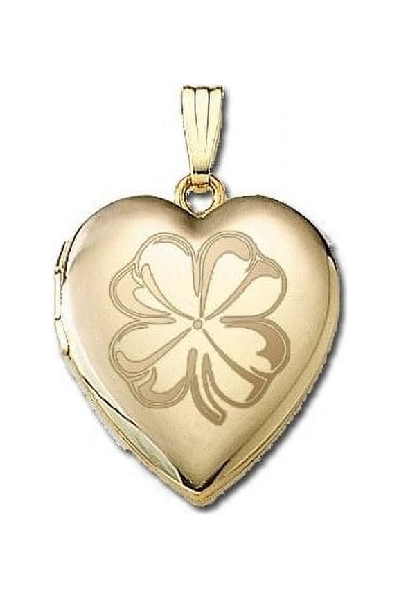 14K Yellow Gold Celtic Sweetheart 4 Leaf Clover Locket