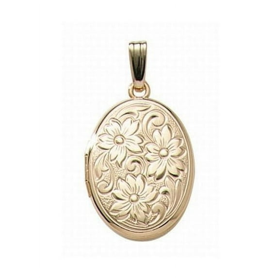 PicturesOnGold.com 14K Yellow Gold Filled Flowered Oval Necklace Locket - 3/4 Inch X 1 Inch