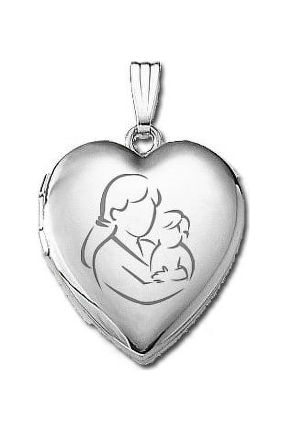 14k White Gold Mom and Son Locket 3/4 Inch X 3/4 Inch in Solid 14K White Gold