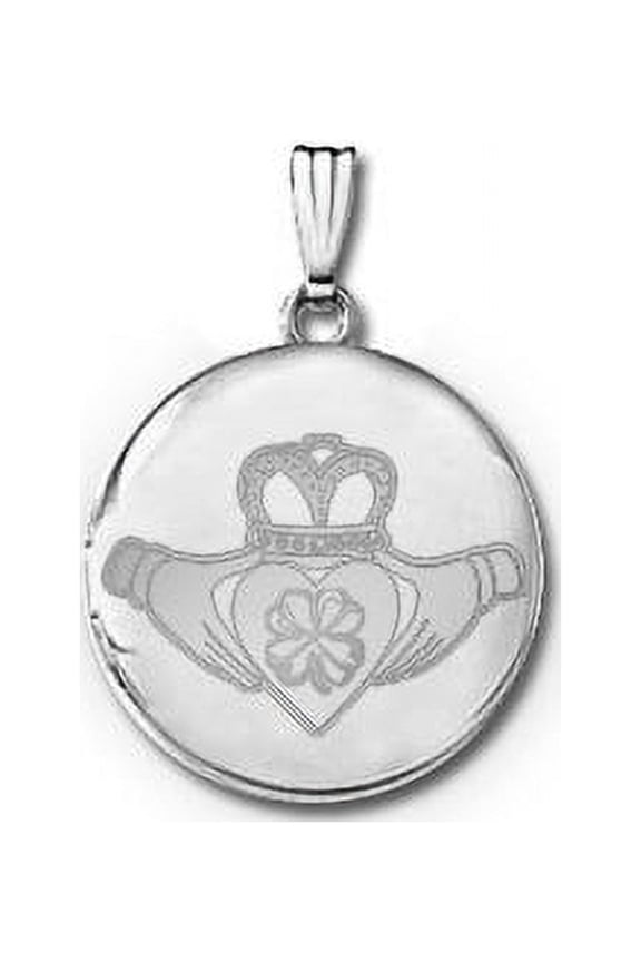 14k White Gold Round Celtic Claddagh Locket 3/4 in X 3/4 in