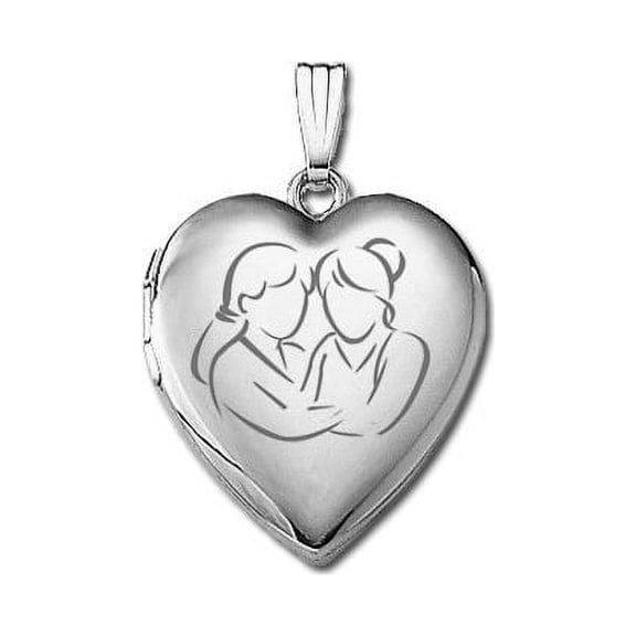 PicturesOnGold.com 14k White Gold Sisters Devotion Hearts Locket 3/4 Inch X 3/4 Inch in Solid 14K White Gold